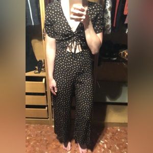 Bershka black floral jumpsuit w/ front cut out, size M